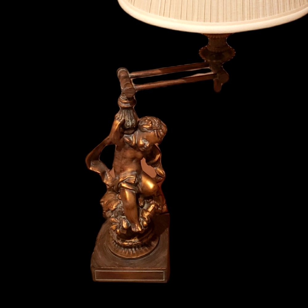 Vintage bronze cherub putti desk lamp